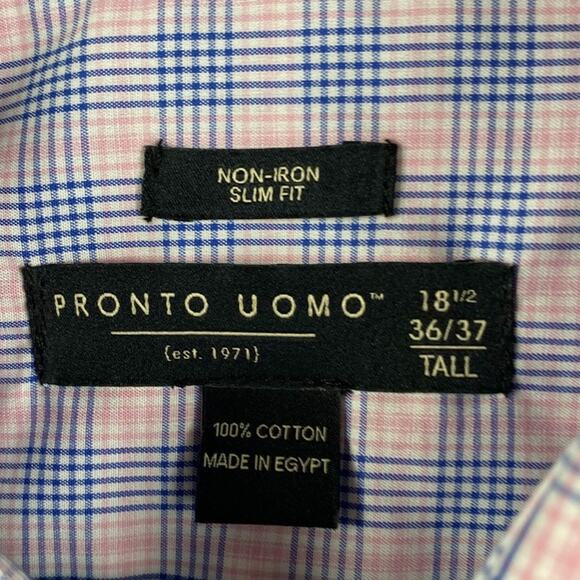 Pronto Uomo Non-Iron Slim Fit Button Dress Shirt Men's 18.5 36/37 XLT Plaid New - Picture 8 of 12